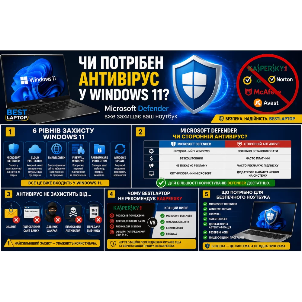 Чи потрібно встановлювати окремий антивірус на ноутбук із Windows 11?